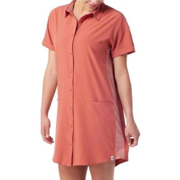 Smartwool Merino Wool Sport Shirt Dress Button Down in Terracotta Pink Medium​ - Picture 13 of 13